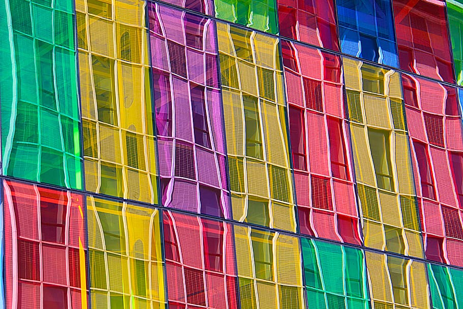assorted color textile, multi colored, building exterior, window HD wallpaper