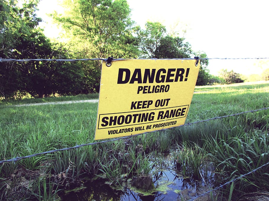 danger, shooting range, sign, plant, communication, text, warning sign HD wallpaper