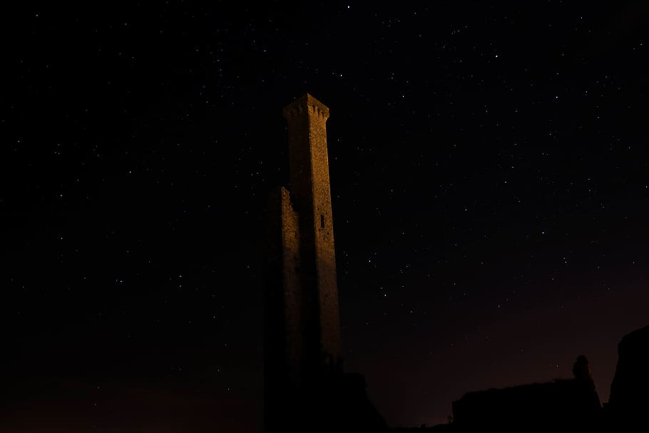 gray high rise building, night, nature, outdoors, starry sky HD wallpaper