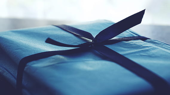 gift, present, wrapping, blue, ribbon, gift wrap, close-up HD wallpaper
