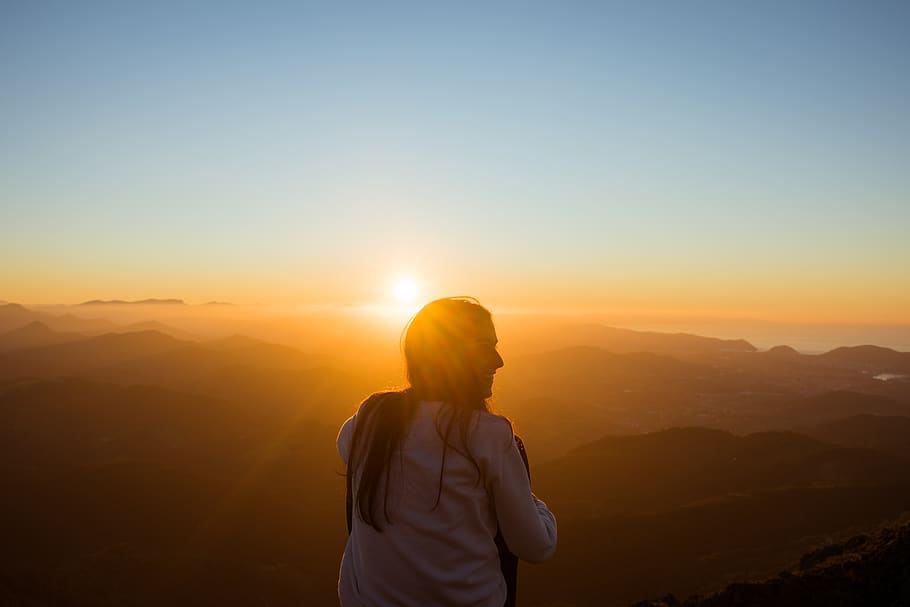 woman sitting while facing sunset, human, person, people, nature HD wallpaper