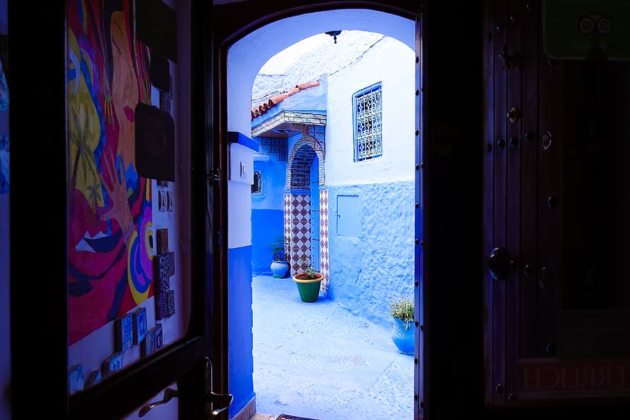 morocco, chefchaouen, architecture, entrance, door, built structure, HD wallpaper