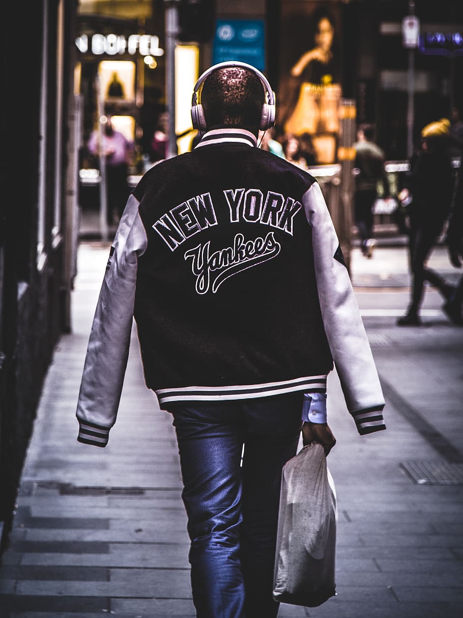 people, man, guy, walking, street, jacket, city, night, lights HD wallpaper