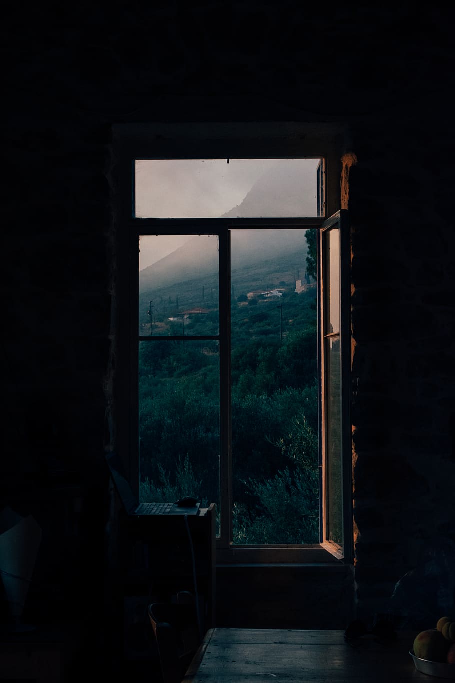greece, eleochori, mountain, fog, dark, old, windows, open, HD wallpaper