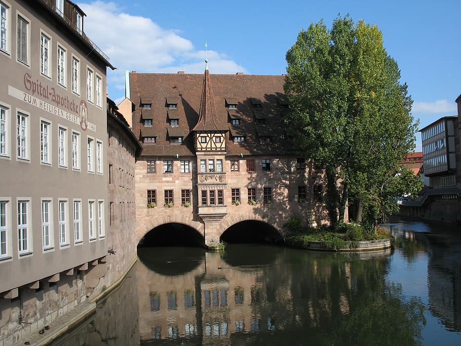 nuremberg, pegnitz, hangman bridge, water, architecture, built structure