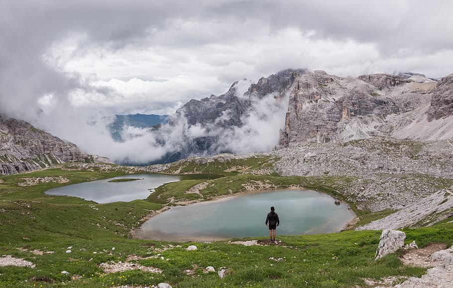 Person Standing Near Body of Water, clouds, environment, foggy HD wallpaper