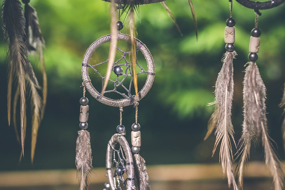 Selective Focus Photo of Gray and Black Dream Catcher, blurred background