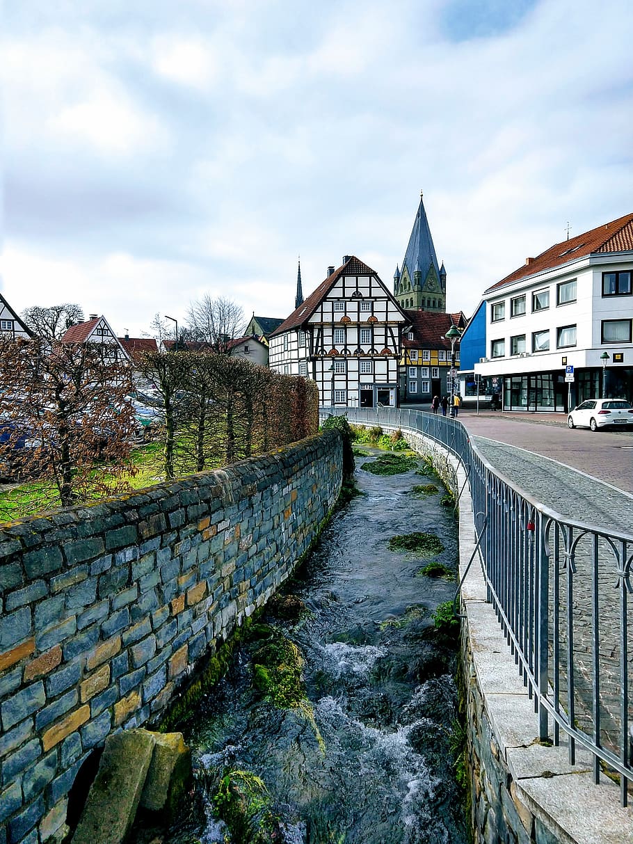 soest, bach, water, romance, view, spring, clouds, sky, wastewater HD wallpaper