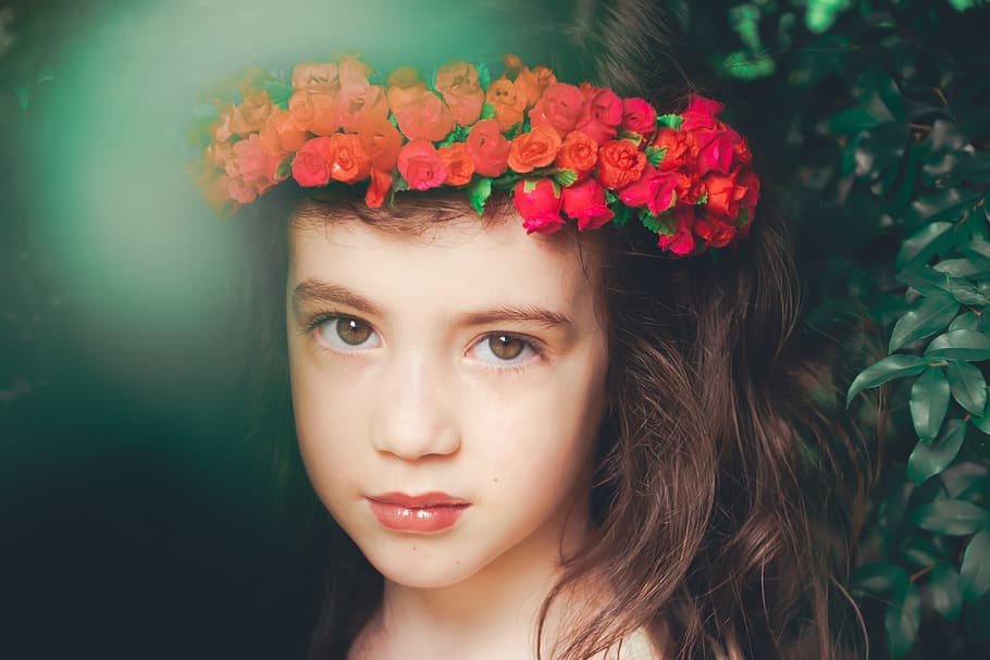 girl wearing red headdress, flower, plant, human, person, blossom, HD wallpaper