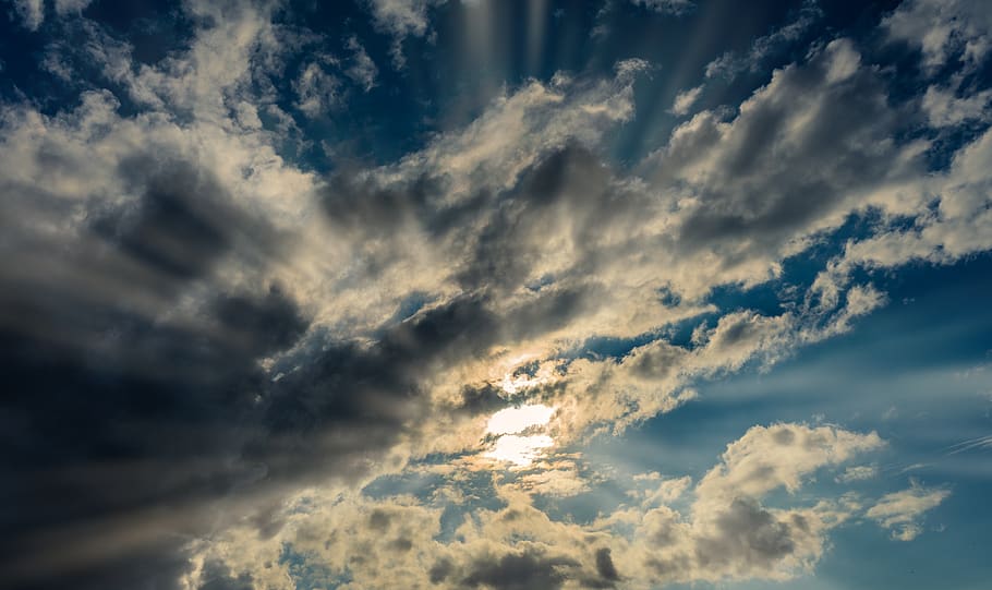 sky, clouds, sun, sunbeam, light, mood, cloud - sky, beauty in nature HD wallpaper