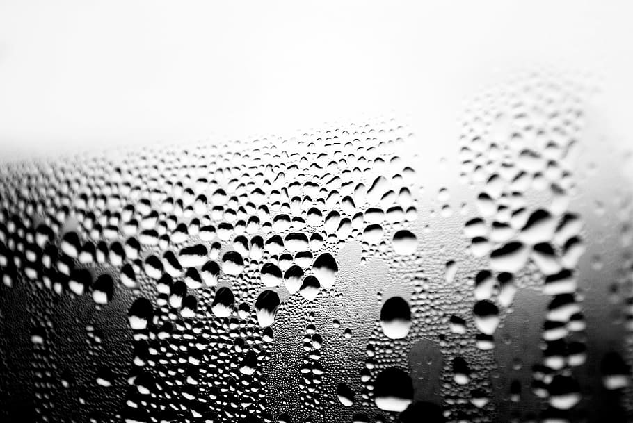 rain, drops, window, glass, minimal, bw, raindrops, small, black and white HD wallpaper
