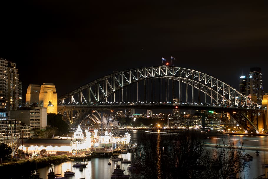 australia, sydney, sydney harbour bridge, nsw, sydney harbour bridge night, HD wallpaper