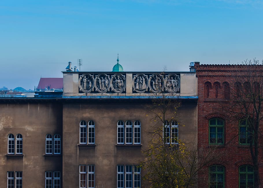 building, street, line, statue, krakow, building exterior, built structure HD wallpaper