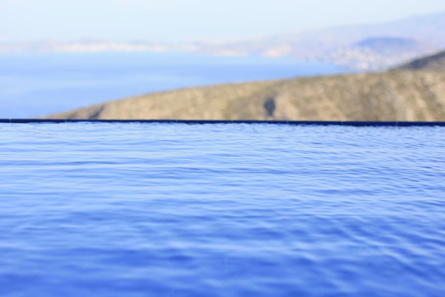 infinity pool, greece, chill, relax, water, waterfront, sea HD wallpaper