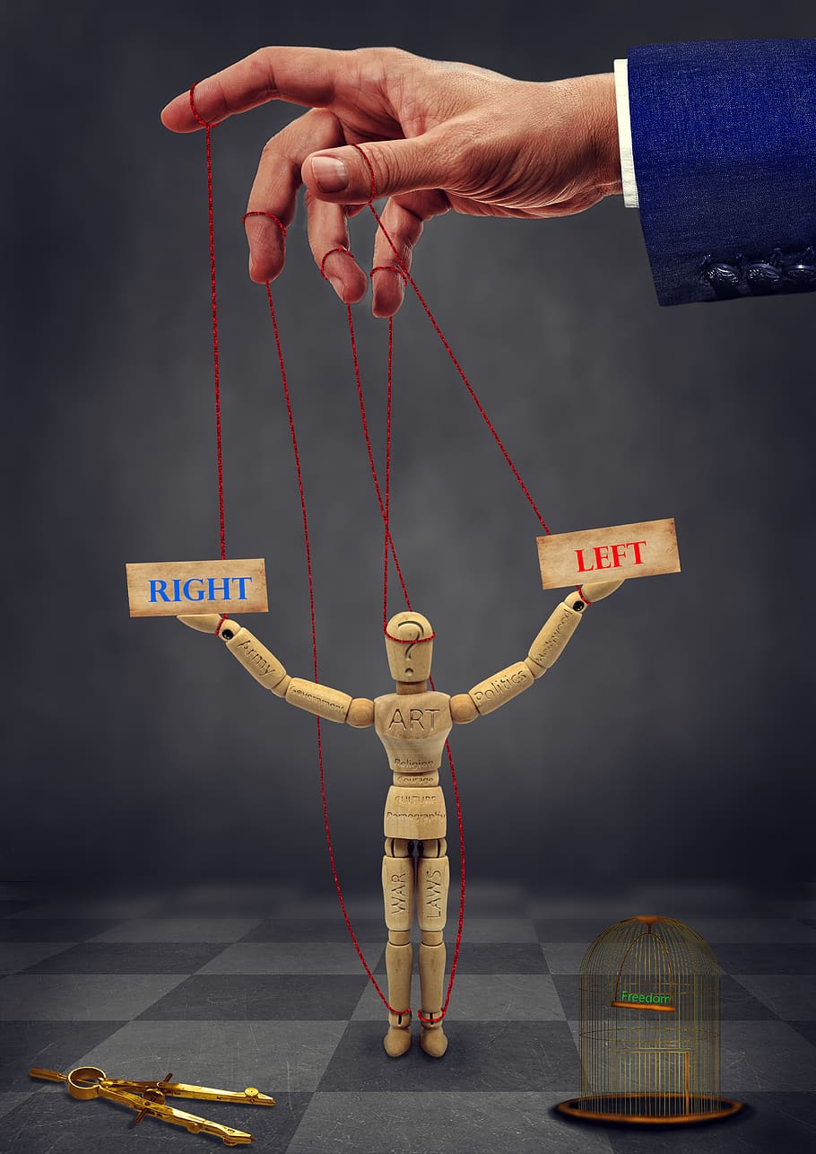 puppet, political, cage, occult, hidden, hand, left, right