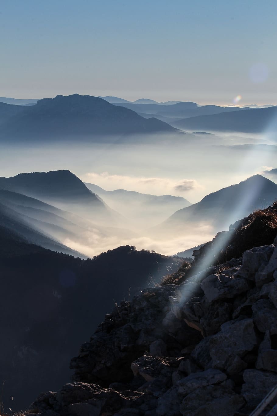 hill, rock, mountain, landscape, sunlight, dark, clouds, sky HD wallpaper