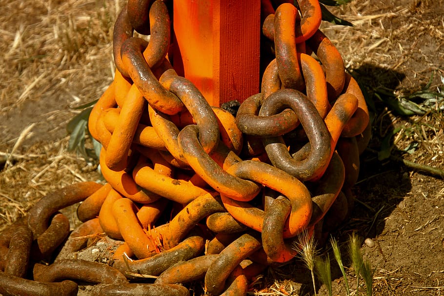 iron, iron chain, connection, rusty, orange, links of the chain HD wallpaper