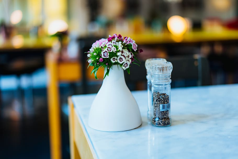 multicolored flowers on vase, flowering plant, table, bottle HD wallpaper