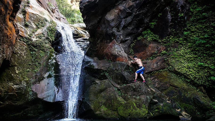 taiwan, trees, climbing, rock climbing, canyoneering, river tracing HD wallpaper