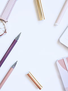 write, white space, flatlay, business, feminine, pink, simple HD wallpaper