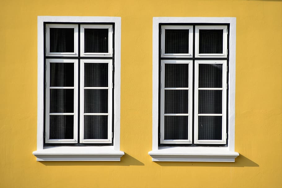 Closed White Wooden Framed Glass Windows, architectural design