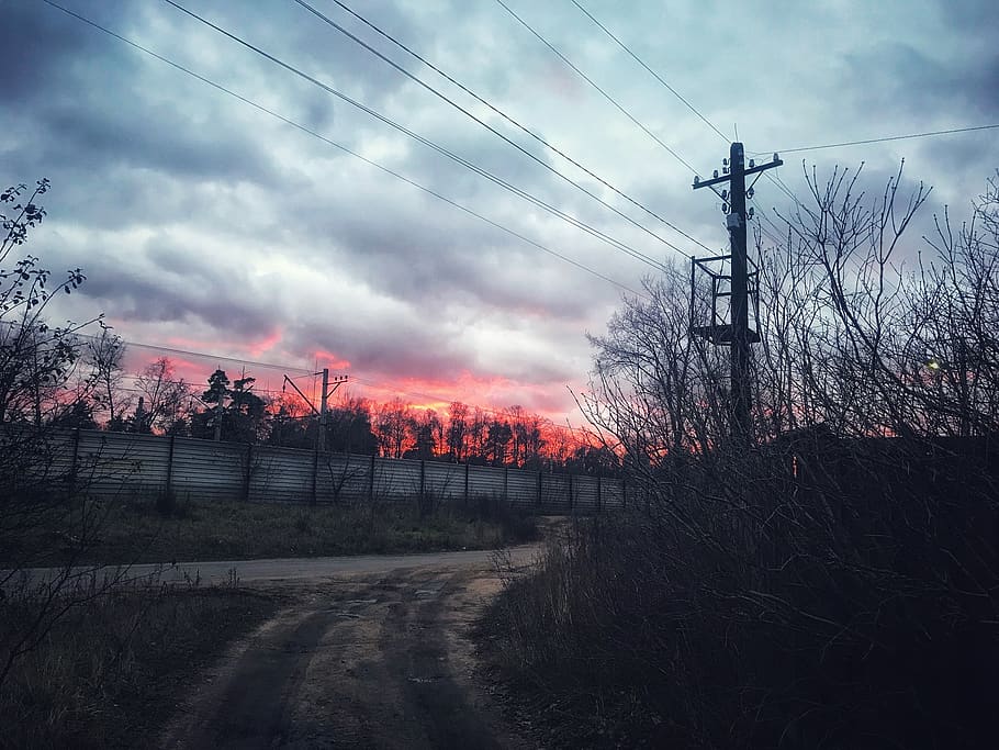 evening, sunset, sky, electricity, cable, technology, electricity pylon HD wallpaper