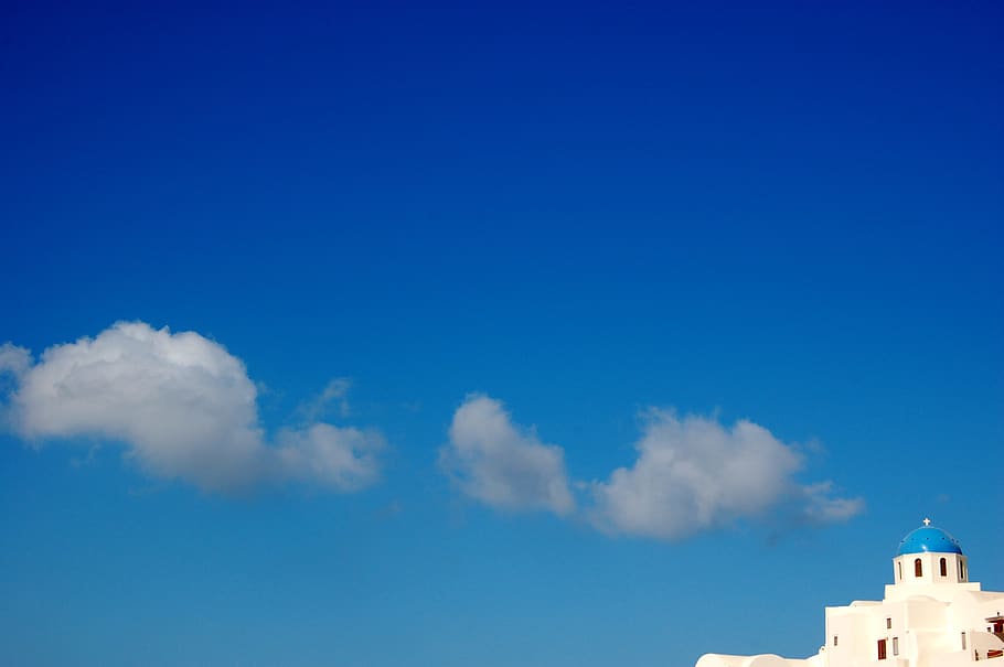 greece, oia, blue, sky, cloud, santorini, church, travel, vacation HD wallpaper
