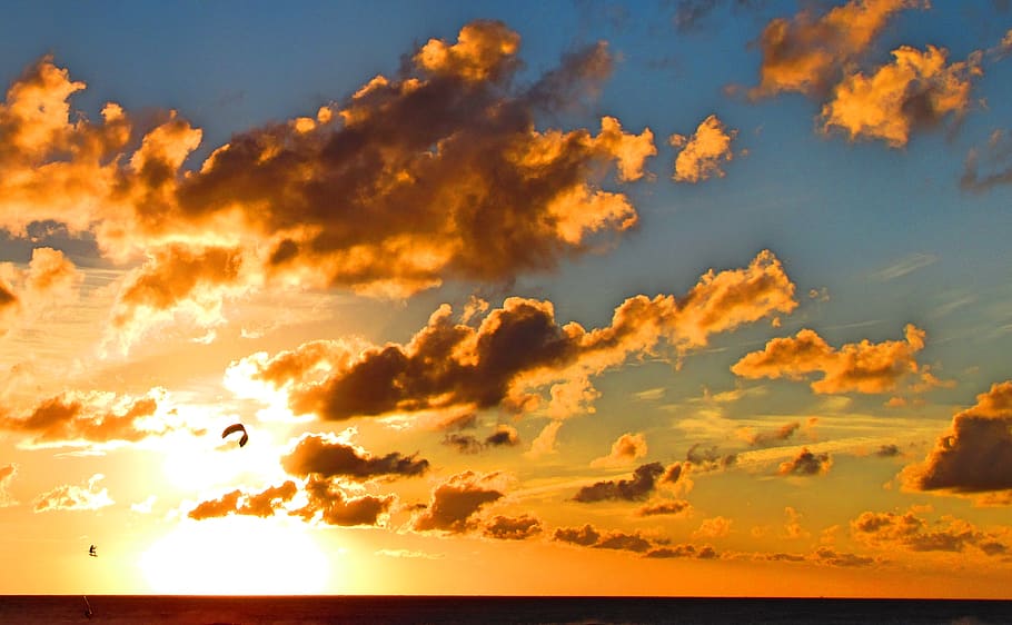 spain, tarifa, kite, kitesurf, sunset, sky, clouds, ocean, cloud - sky HD wallpaper