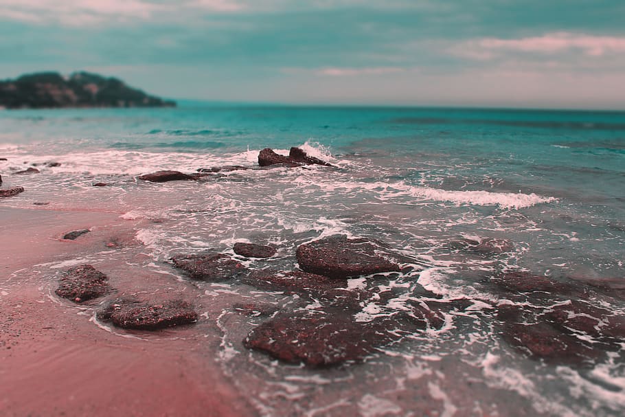 greece, fourka, waves, rocks, water, blue, summer, beach, tropic HD wallpaper