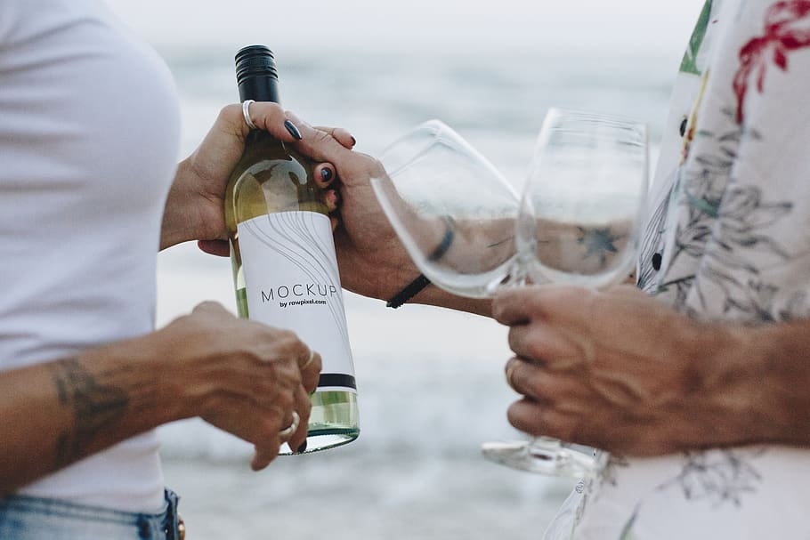 Mockup Wine, alcohol, alcoholic beverage, beach, beachside, blurred background HD wallpaper