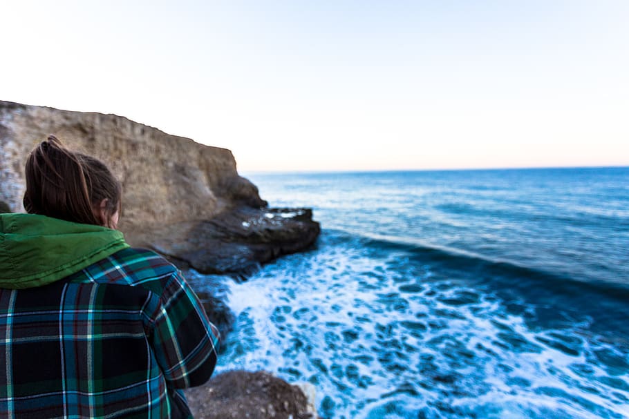 davenport, united states, ocean view, waves, cliff, girl, water, HD wallpaper