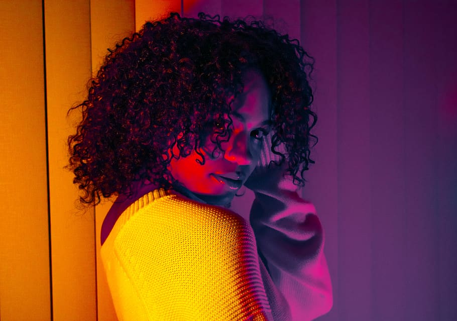 woman posing inside room, hairstyle, curly hair, young adult HD wallpaper