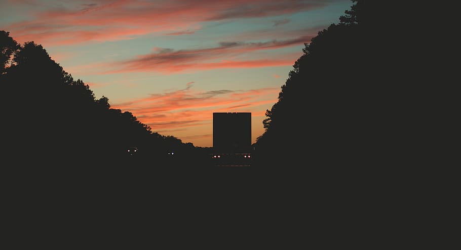 sunset, driving, truck, dark, cool, moody, matte, silhouette, HD wallpaper