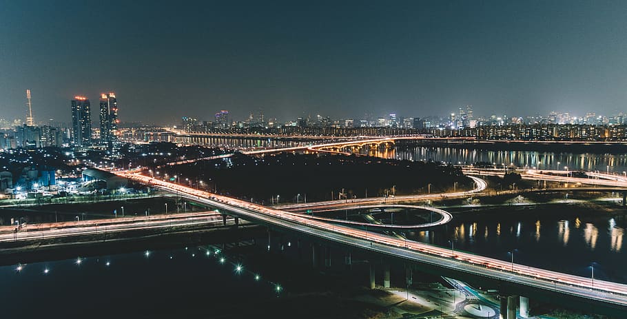 white bridge, road, way, overpass, highway, intersection, metropolis HD wallpaper