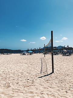 spain, pollença, sand, beach, summer, sea, volleyball, land HD wallpaper