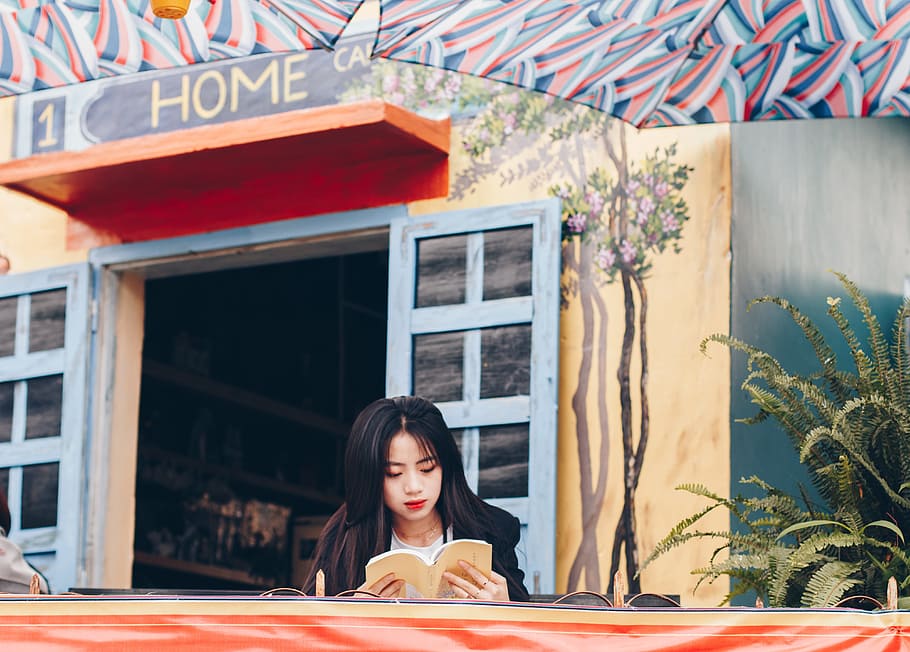 Woman Sitting on Chair While Reading Book, architecture, art HD wallpaper