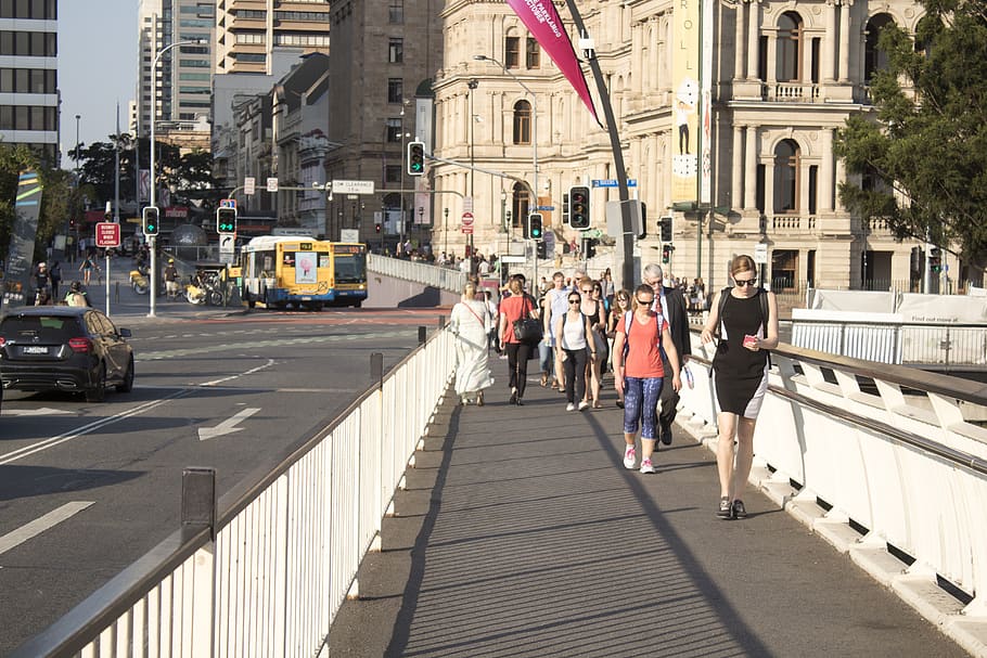 australia, brisbane city, walk, work, commuters, commuting, HD wallpaper