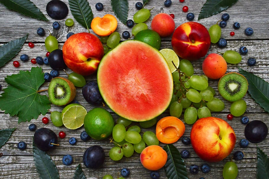 fruits, melon, peach, grape, apricot, healthy, food, watermelon HD wallpaper