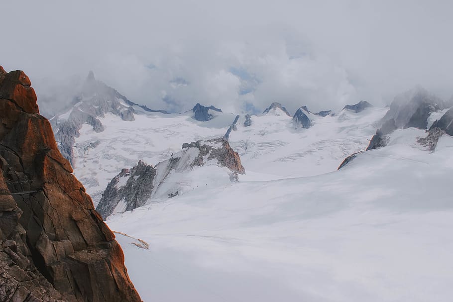 snowcapped mountains, leisure activities, explore, ice, green HD wallpaper