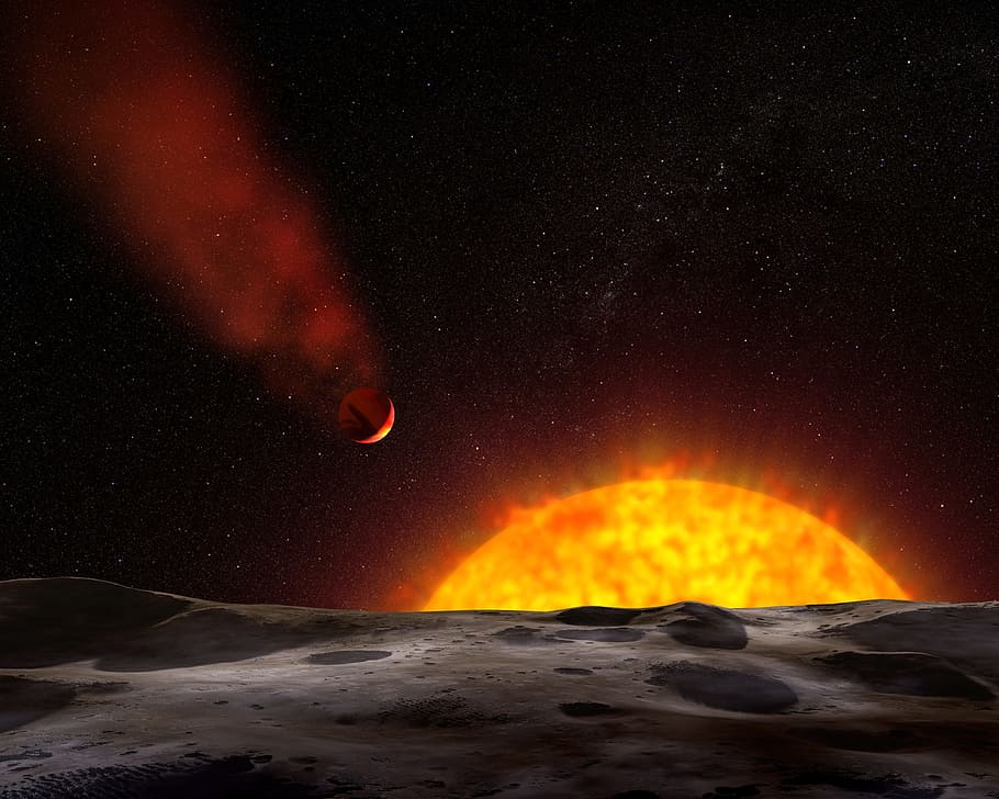 moon, sun, nature, space, lunar, gravity, yellow, burning, sky HD wallpaper