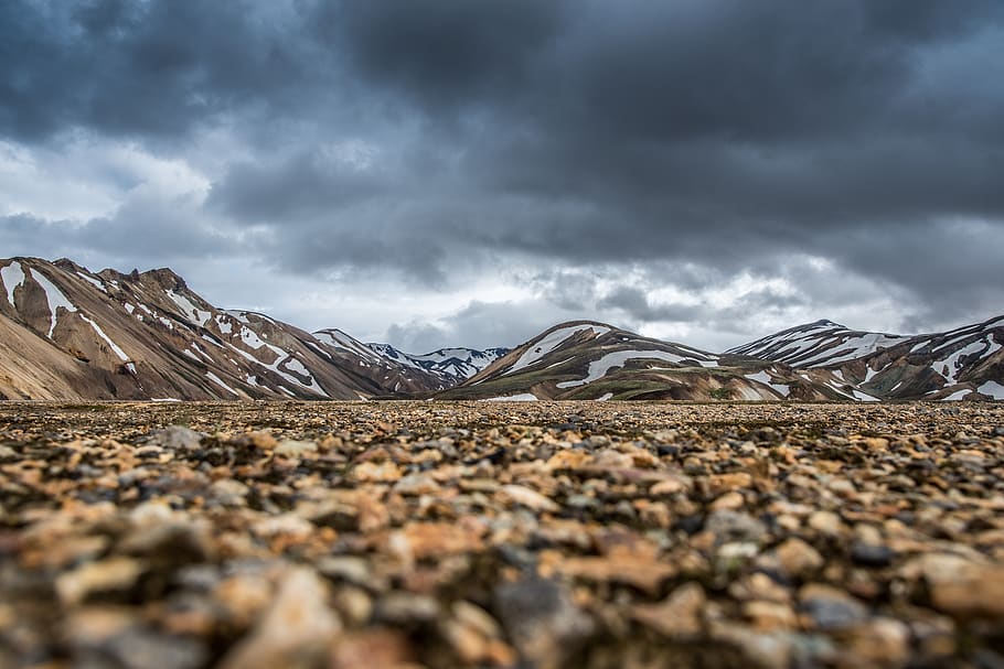 Brown Field Near Mountain Under Cloudy Sky, clouds, dark clouds HD wallpaper