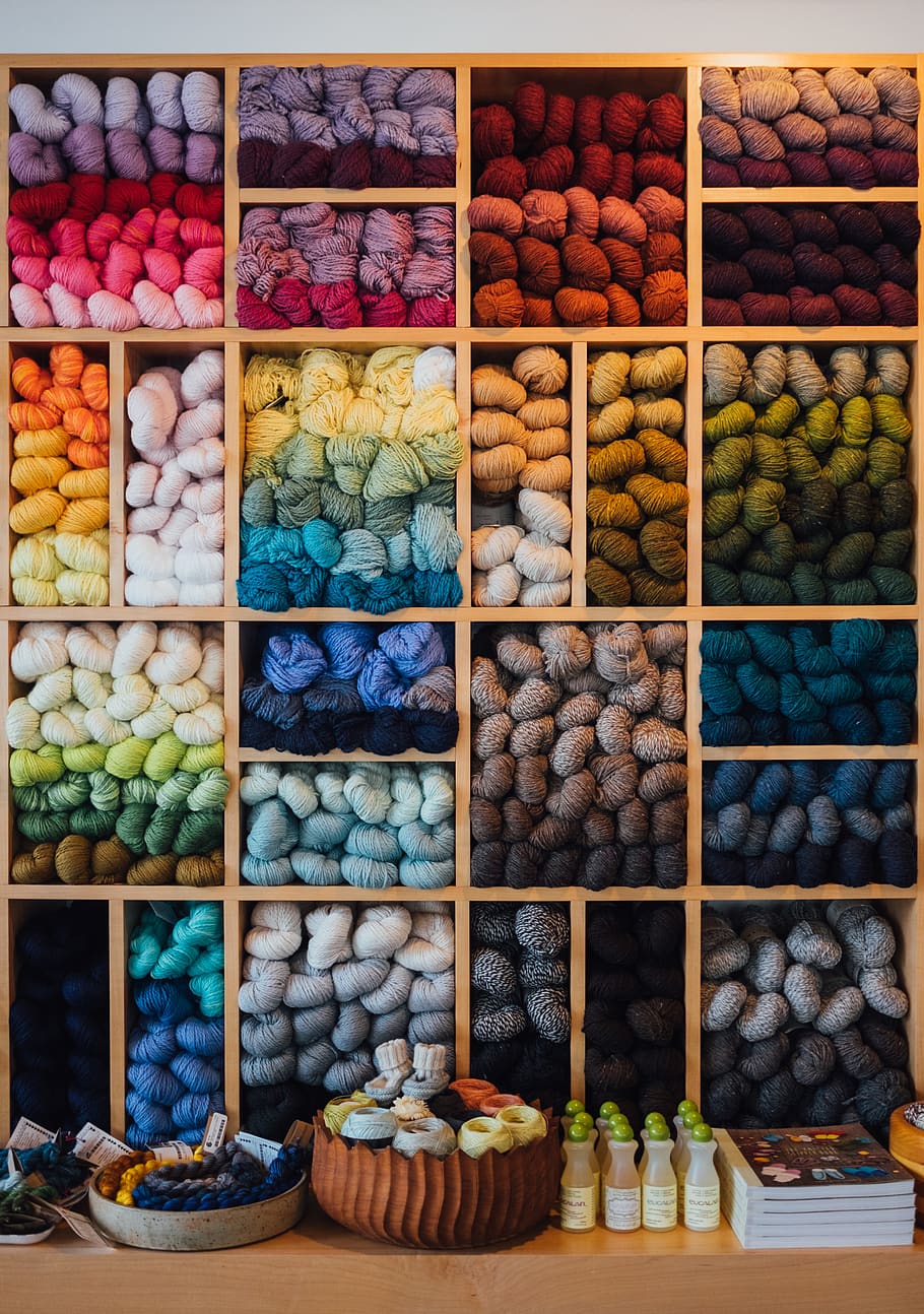 assorted-color textiles, choice, variation, for sale, container HD wallpaper
