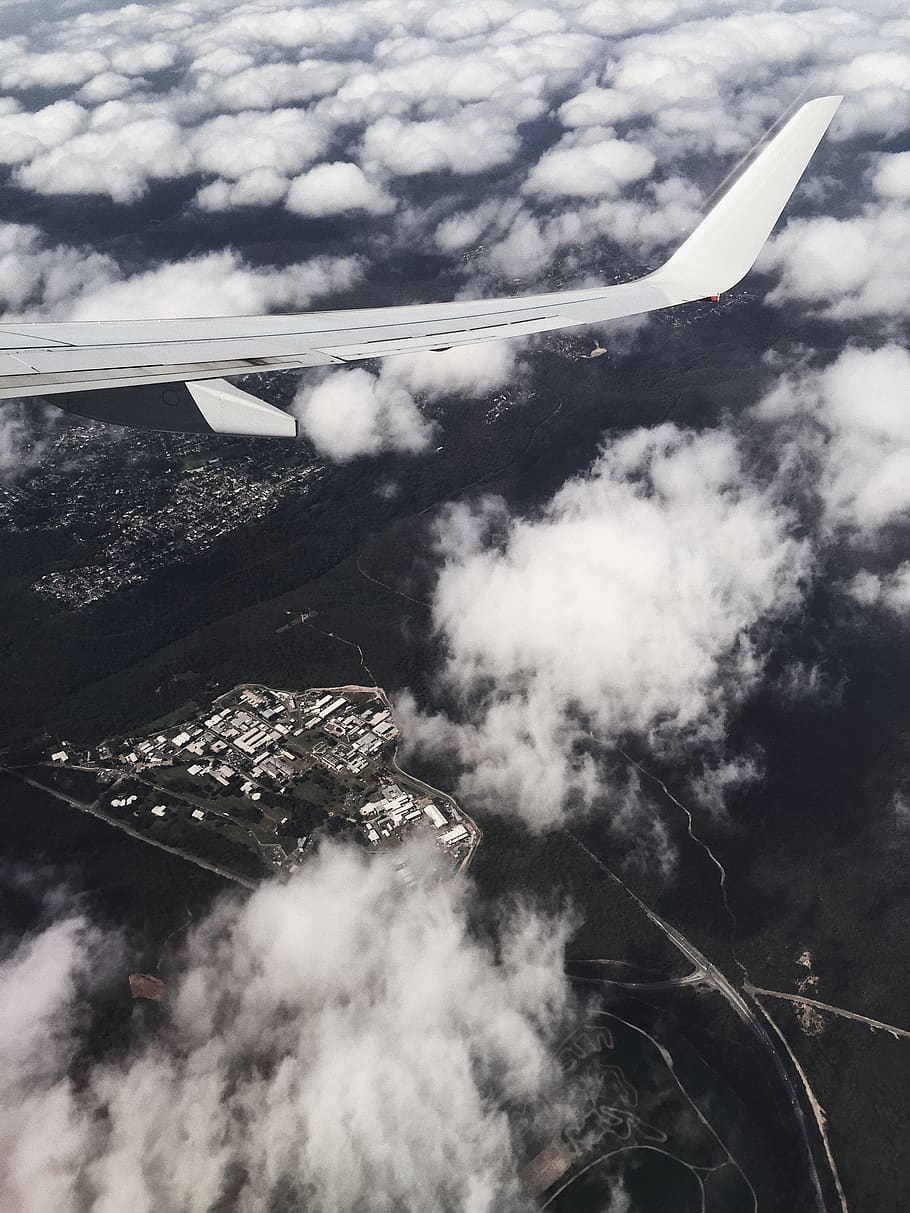 sky, plane, planes, airplane, fly, cities, urban, clouds, above HD wallpaper