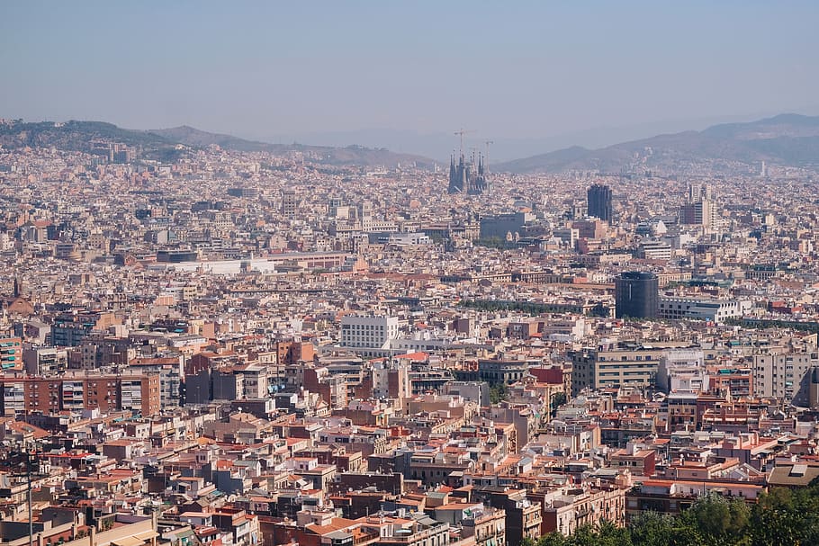 spain, barcelona, view, city, summer, density, dense, cityscape, HD wallpaper