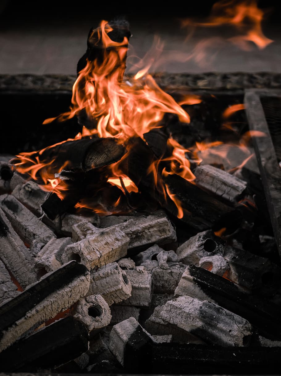 fire, coal, burn, flame, firewood, heat, hot, fireplace, bonfire HD wallpaper