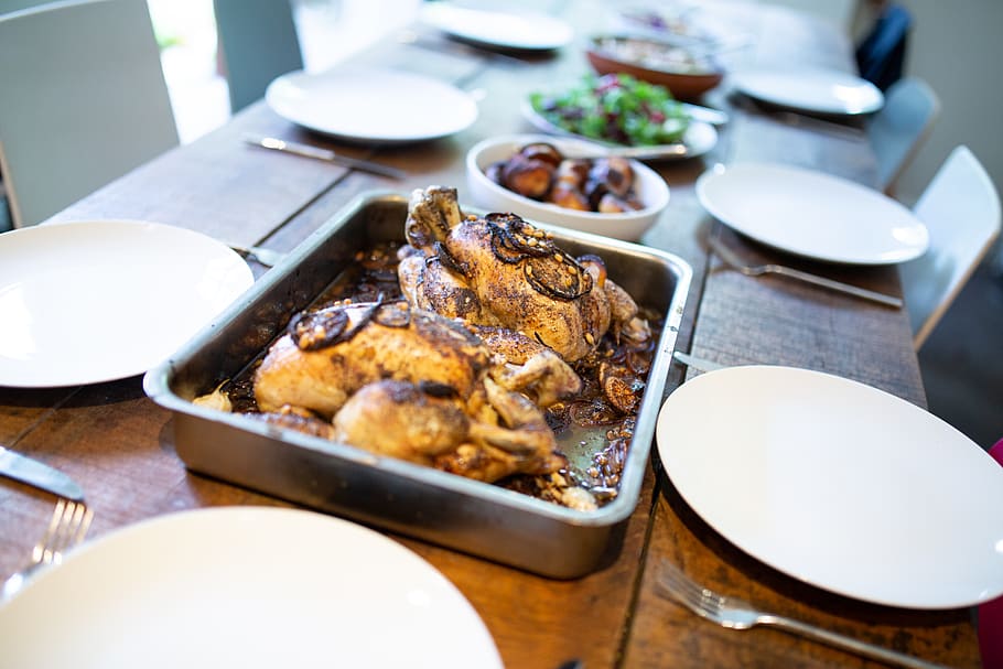 two whole toasted chickens, meal, plate, dish, food, united kingdom HD wallpaper