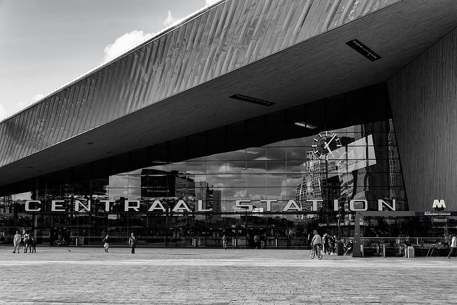 Grayscale Photography of Centraal Station, architecture, black and white, HD wallpaper