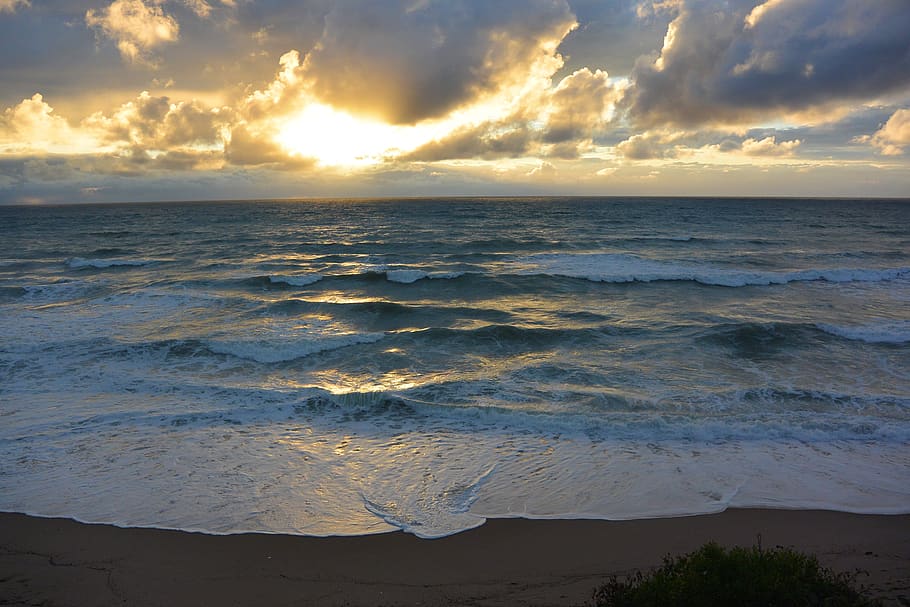 beach, twilight, sunset, mystical, dramatic, dusk, landscape HD wallpaper