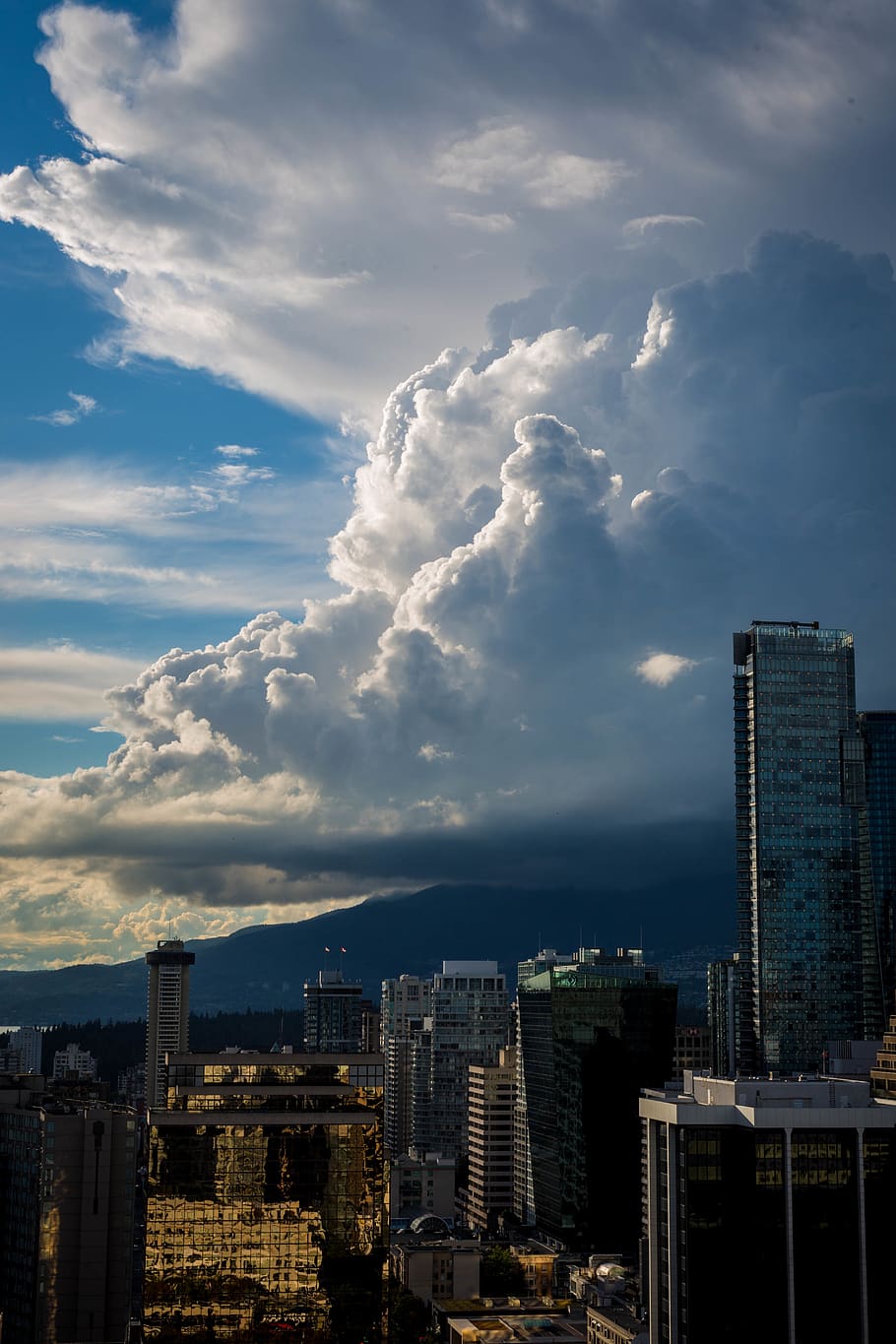 canada, vancouver, cloud, clouds, clud formation, city, cityscape HD wallpaper