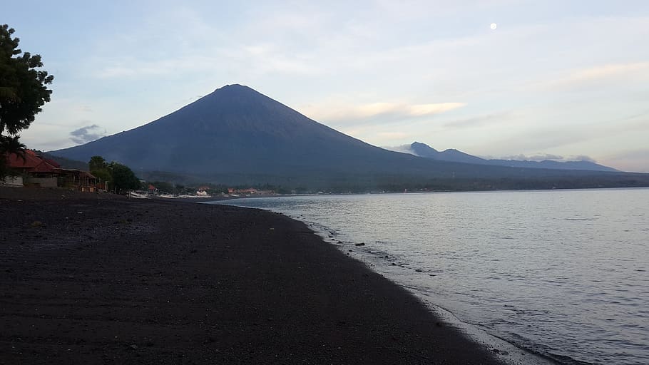 volcano, bali, beach, bay, mountain, sky, scenics - nature HD wallpaper